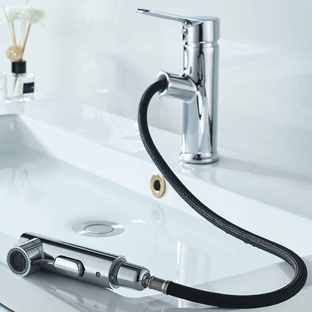 Aquacubic Cupc Certified Brass Body Luxury Chrome Flexible Three Funtion Pull out Bathroom Taps Product