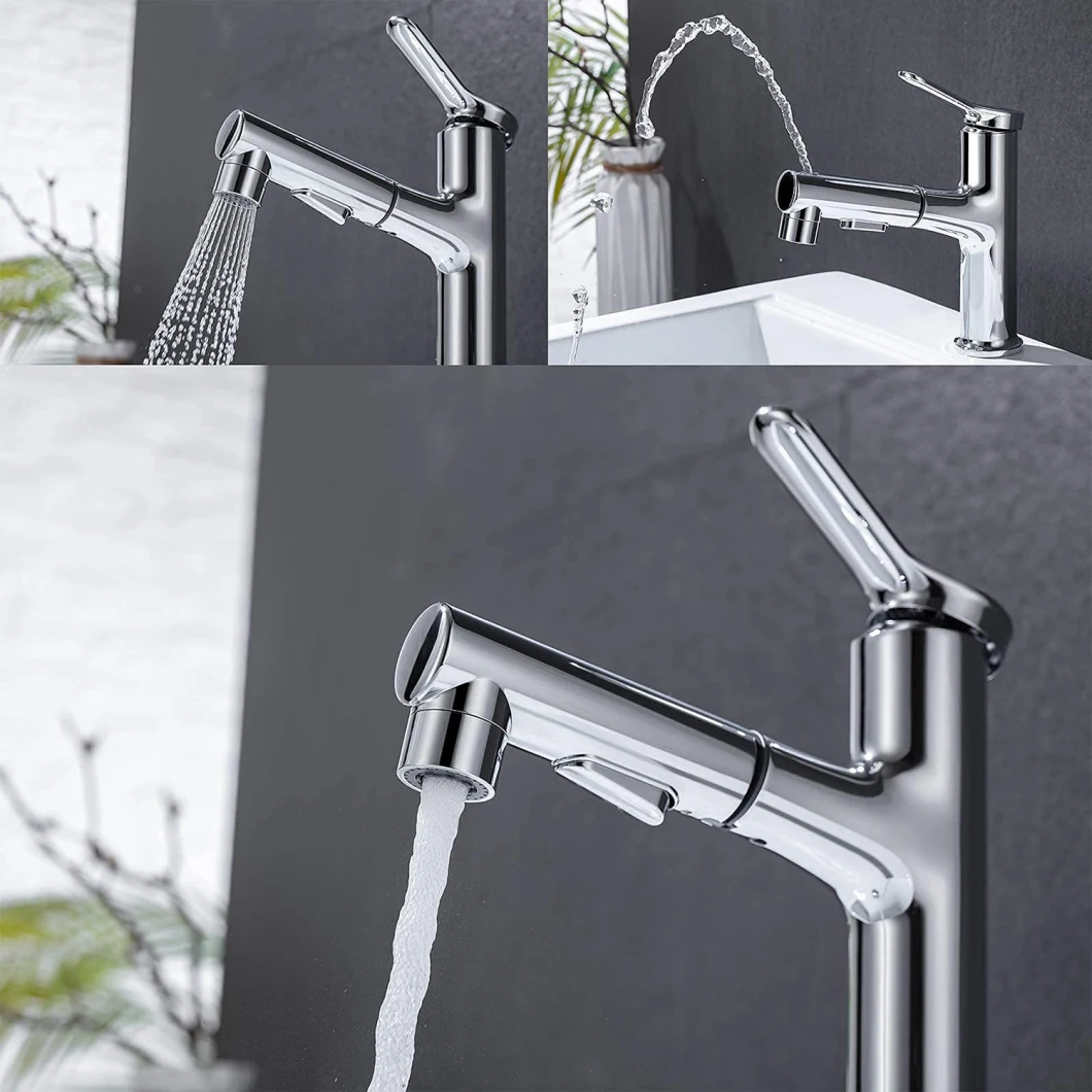 New Modern Style Pull out Bathroom Mixer Sink Faucet Sink Bathroom Faucets with Sprayer Bathroom Taps